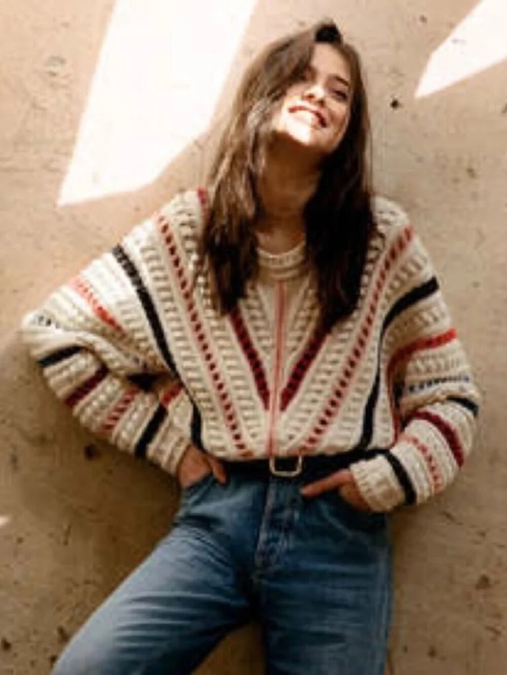 Ba&sh Gardy cropped chunky boho striped knit cotton women's sweater size small - Picture 6 of 6